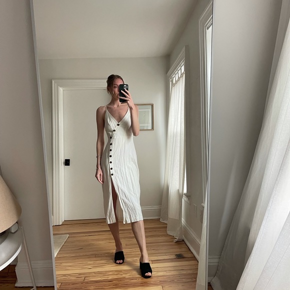 White Button Midi Dress - Picture 3 of 7